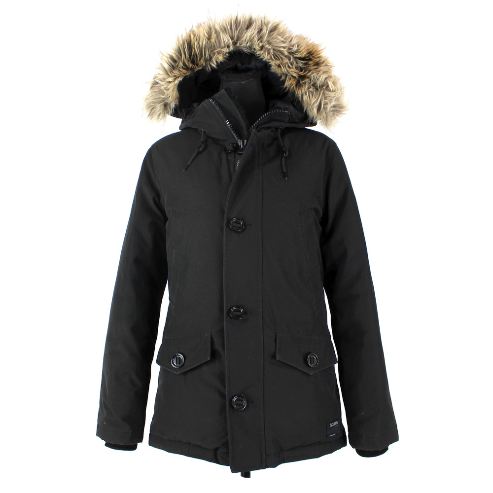 Golden By TNA Innsbruck Parka Black Goose Down Insulated Faux Fur Trim Hooded S